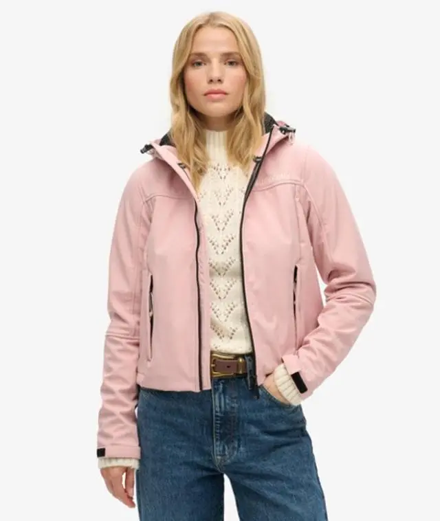 Superdry Ladies Slim Fit Hooded Soft Shell Trekker Jacket, Pink, 
