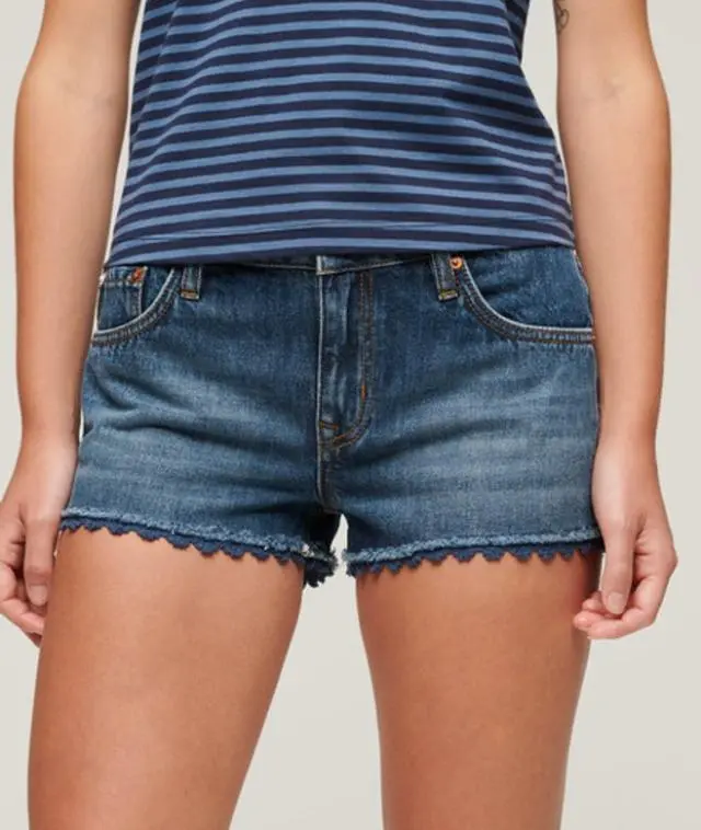 Superdry Women's Denim Hot Shorts Blue / Wheeler Vintage Blue - 