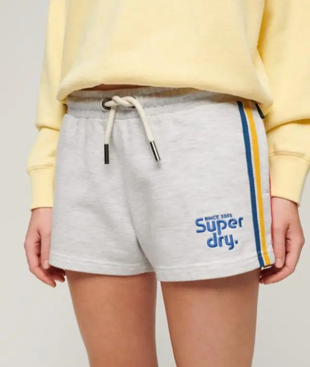 Superdry Women's Rainbow Side Stripe Logo Shorts Light Grey / Ice Grey Marl - 