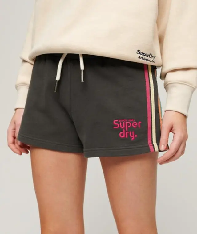 Superdry Ladies Rainbow Side Stripe Logo Shorts, Black,