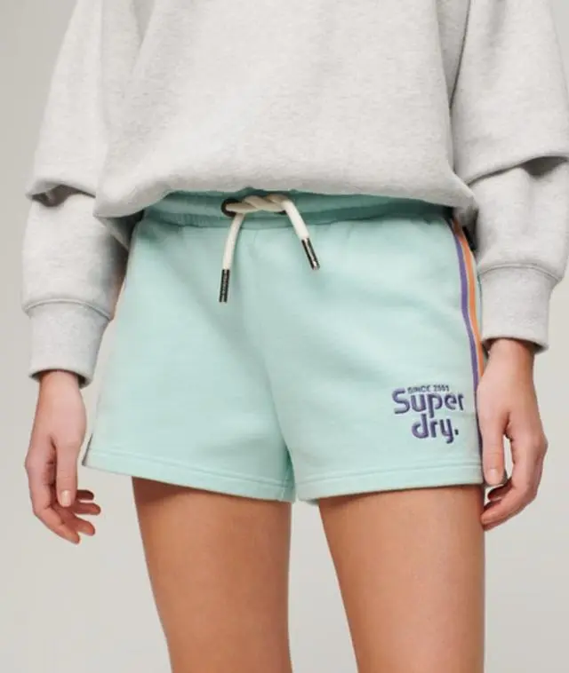 Superdry Women's Rainbow Side Stripe Logo Shorts Green / Grey Green -