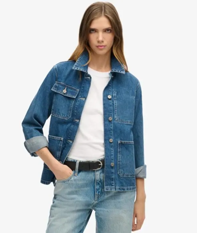 Superdry Women's Denim Chore Jacket Blue / Beverley Blue - 