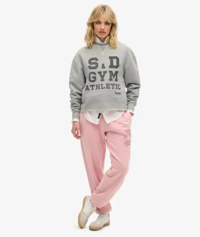 Superdry Ladies Loose Fit Graphic Print Vintage Washed Joggers, Pink, 
