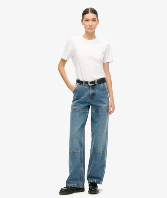 Superdry Women's Mid Rise Denim Carpenter Jeans Blue / Guerrero Mid Blue -