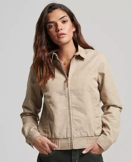 Superdry Women's Cropped Coach Jacket Beige / Stone Wash Taupe Brown -