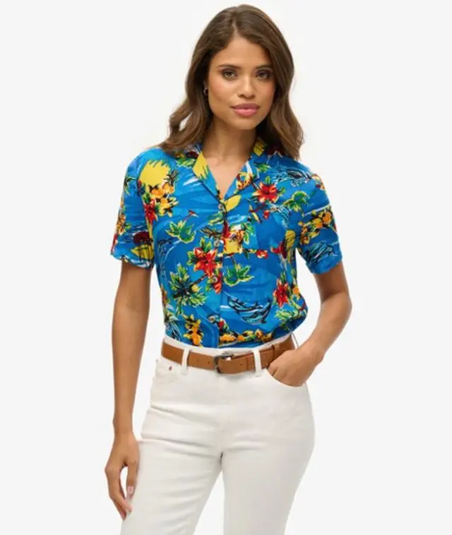 Superdry Women's Beach Resort Shirt Blue / Blue Dolphin Ocean - 