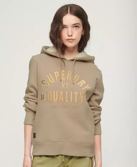 Superdry Women's Luxe Metallic Logo Hoodie Light Grey / Warm Grey -