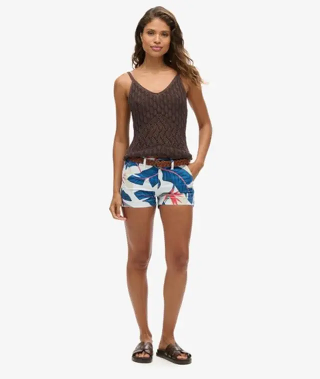 Superdry Women's Chino Hot Shorts Orange / Optic Coral Paradise - 