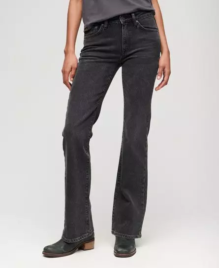 Superdry Women's Organic Cotton Mid Rise Slim Flare Jeans Black / Walcott Black Stone -