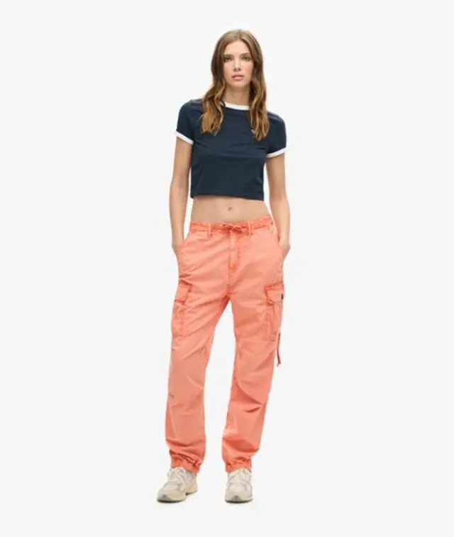 Superdry Ladies Classic Low Rise Parachute Cargo Pants, Orange, 