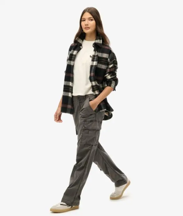 Superdry & Co Ladies Loose Fit Low Rise Straight Cargo Pants, Grey, 