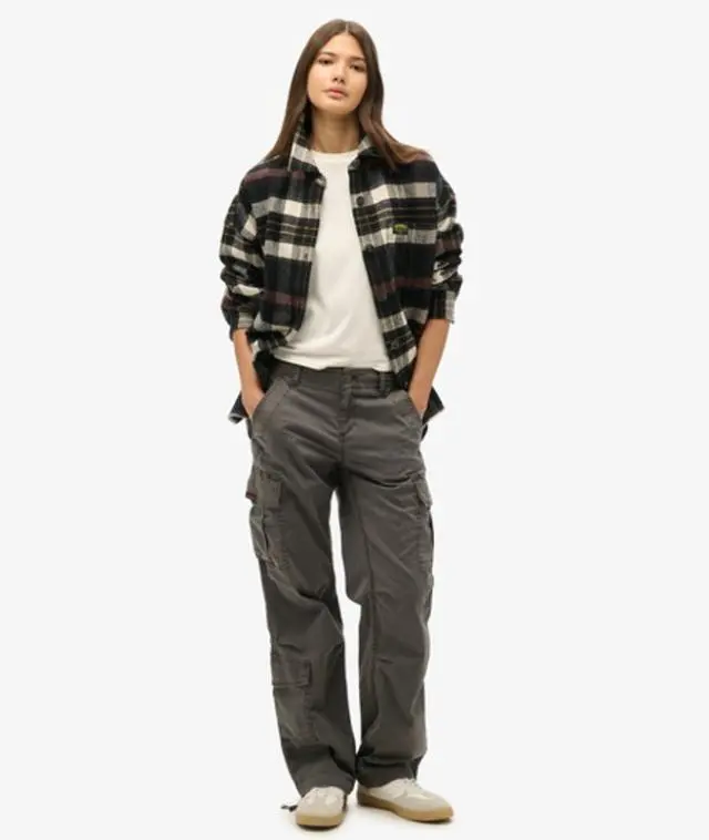 Superdry & Co Ladies Loose Fit Low Rise Straight Cargo Pants, Grey, 
