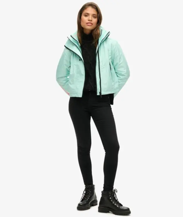 Superdry Women's Boxy Fit Embroidered Logo Hooded SD Windbreaker Jacket, Blue, 