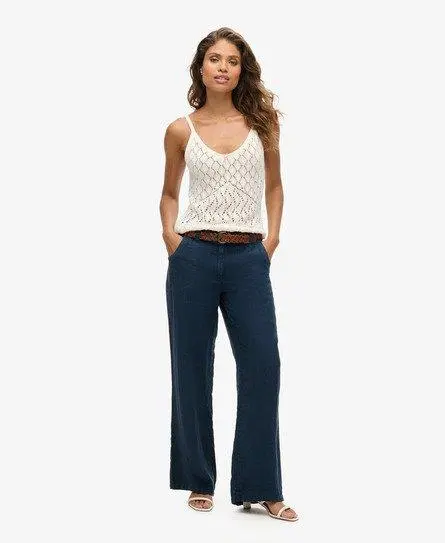 Superdry Women's Linen Low Rise Pants Navy / Dress Blue - 