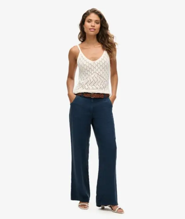 Superdry Women's Linen Low Rise Pants Navy / Dress Blue - 
