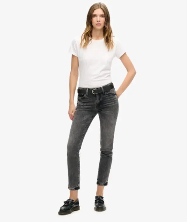 Superdry Women's Organic Cotton Mid Rise Slim Jeans Black / Echo Black - 