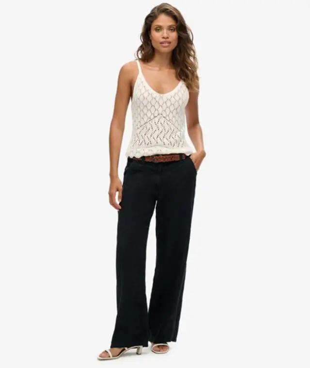 Superdry & Co Women's Linen Low Rise Pants Black - 
