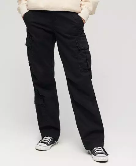 Superdry Women's Low Rise Straight Cargo Pants Black / Washed Black -