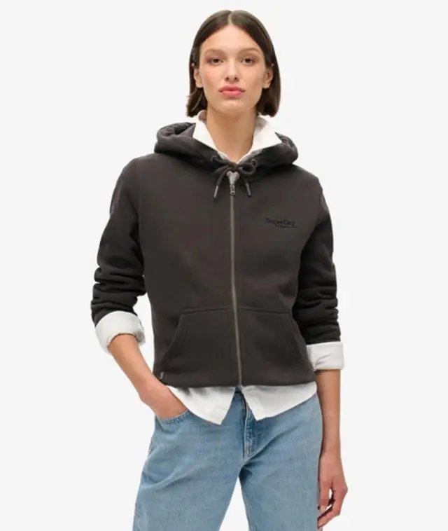 Superdry Women's Essential Logo Zip Hoodie Black / Bison Black - 
