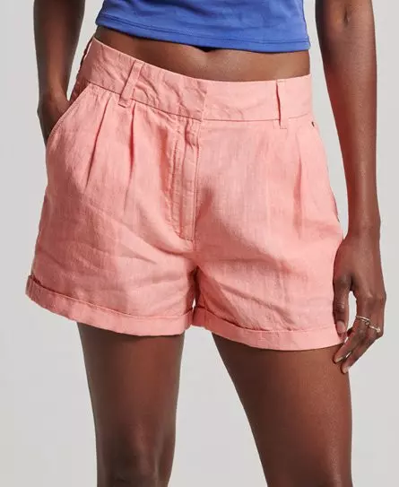 Superdry Women's Overdyed Linen Shorts Cream / Sunset Coral -