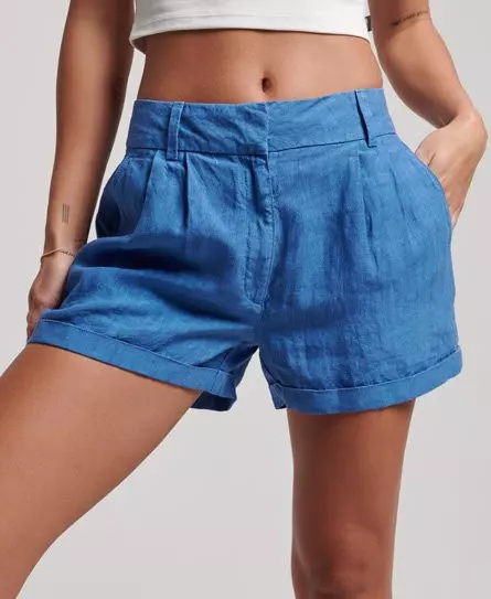 Superdry Women's Overdyed Linen Shorts Blue / Classic Blue -