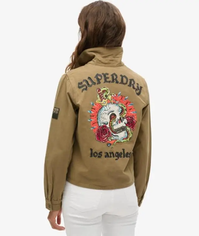 Superdry Women's Embellished Military Jacket Green / Khaki - 