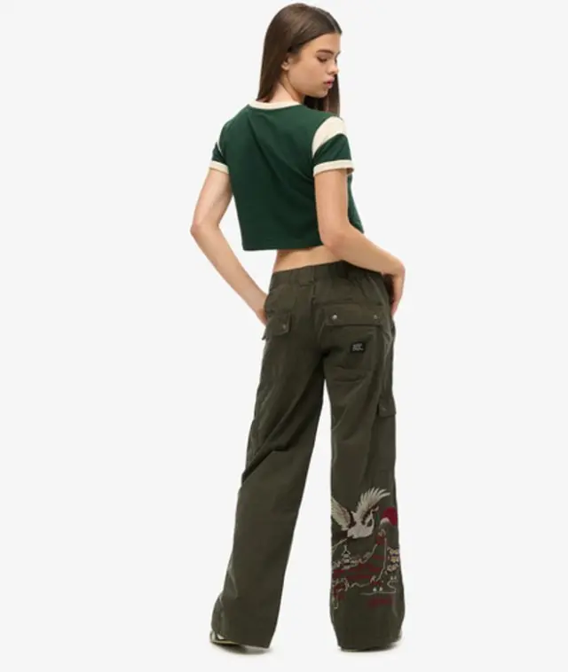Superdry & Co Women's Low Rise Embroidered Cargo Pants Green / Surplus Goods Olive Green - 