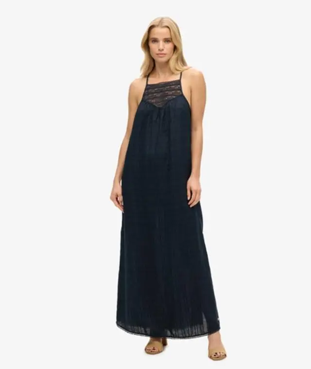 Superdry Women's Lace Halter Maxi Beach Dress Navy / Eclipse Navy - 