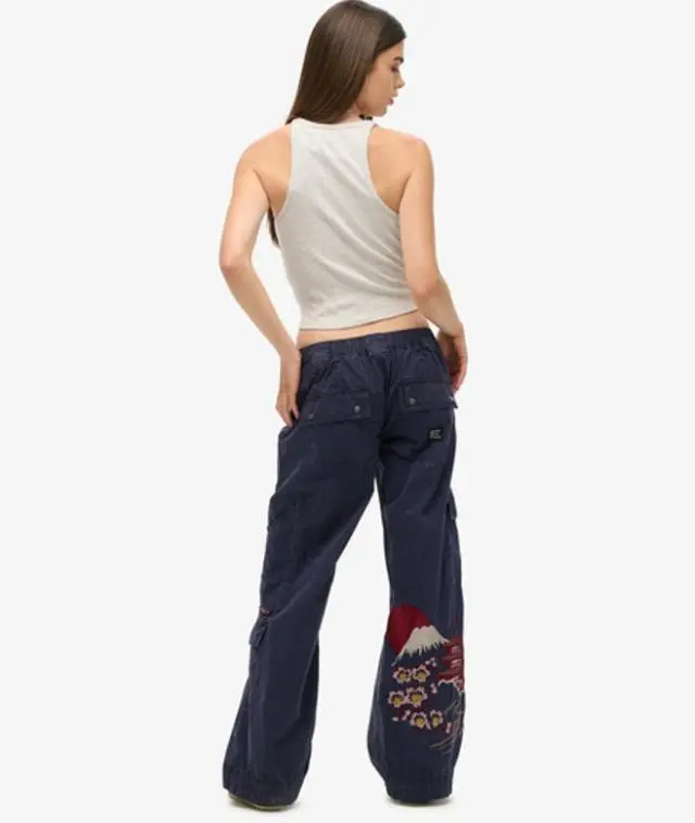 Superdry & Co Women's Low Rise Embroidered Cargo Pants Navy / Classic Navy - 