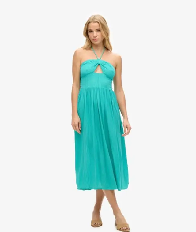Superdry Women's Cut Out Midi Dress, Light Green, 
