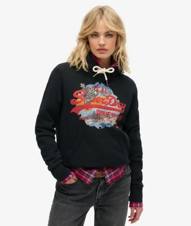 Superdry & Co Women's Tokyo Vintage Logo Graphic Hoodie Black - 