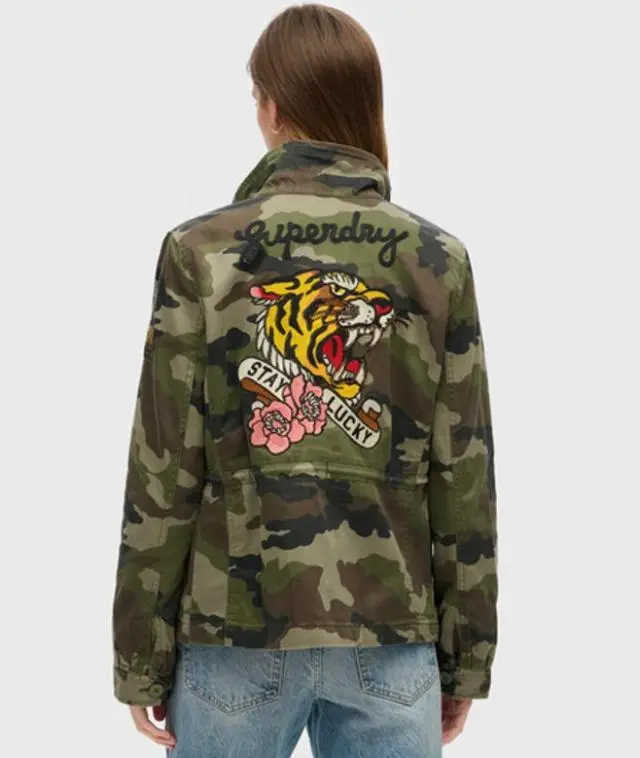 Superdry & Co Women's Embroidered M65 Military Jacket Green / French Camo Green - 