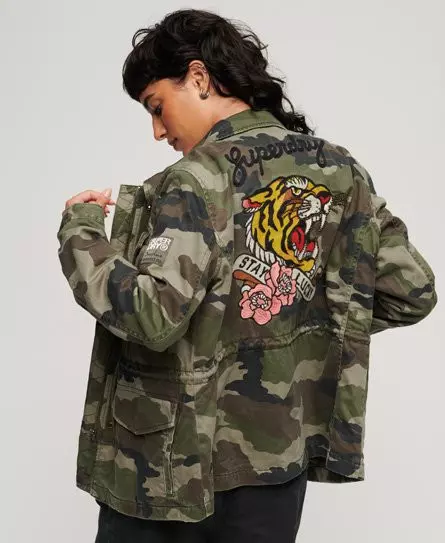 Superdry Women's Embroidered M65 Military Jacket Green / French Camo Green -