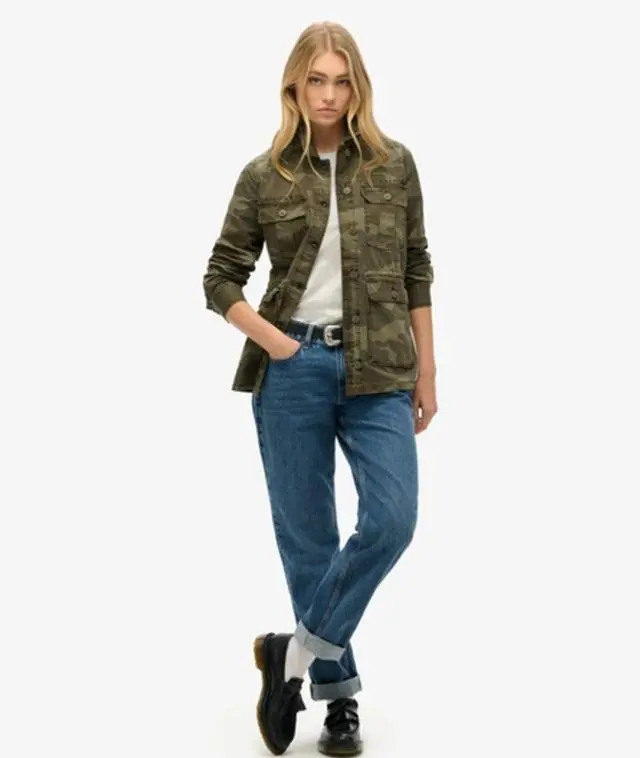 Superdry Women's Embroidered Military Field Jacket Khaki / Sun Bleached Camo - 