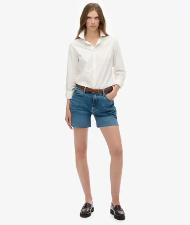 Superdry & Co Women's Mid Rise Cut off Shorts Dark Blue / Fulton Vintage Blue - 