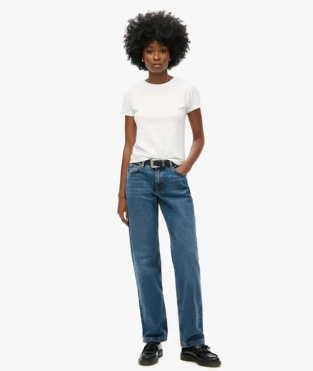 Superdry Women's Mid Rise Straight Leg Jean Dark Blue / Fulton Vintage Blue - 