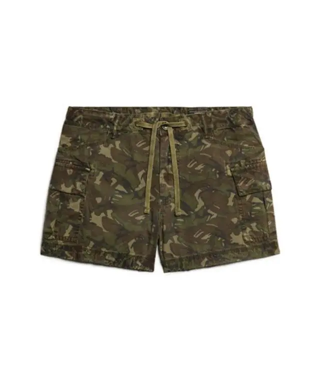 Superdry & Co Women's Classic Camo Print Cargo Shorts, Green, 