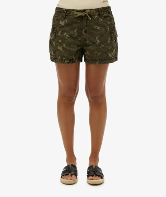 Superdry Women's Classic Camo Print Cargo Shorts, Green, 