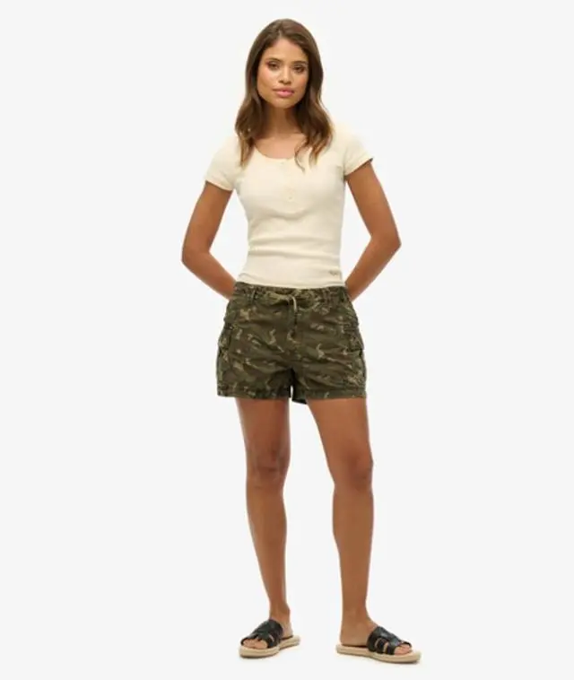 Superdry Women's Classic Camo Print Cargo Shorts, Green, 