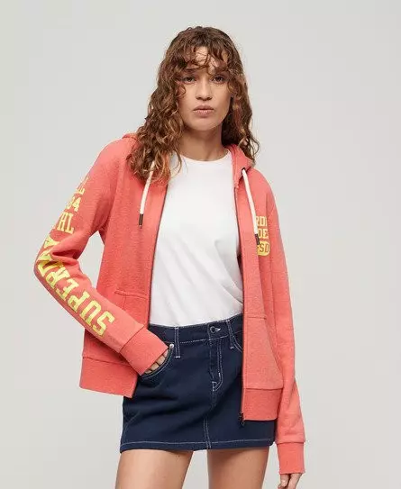 Superdry Women's Super Athletic Graphic Zip Hoodie Red / Coral Red Marl -