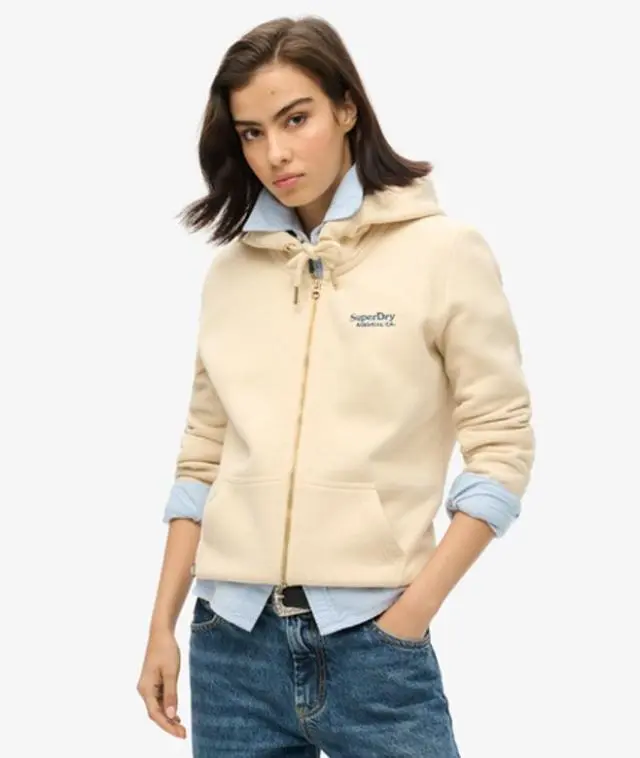 Superdry Women's Essential Logo Zip Hoodie Cream / Tapioca Cream Beige -