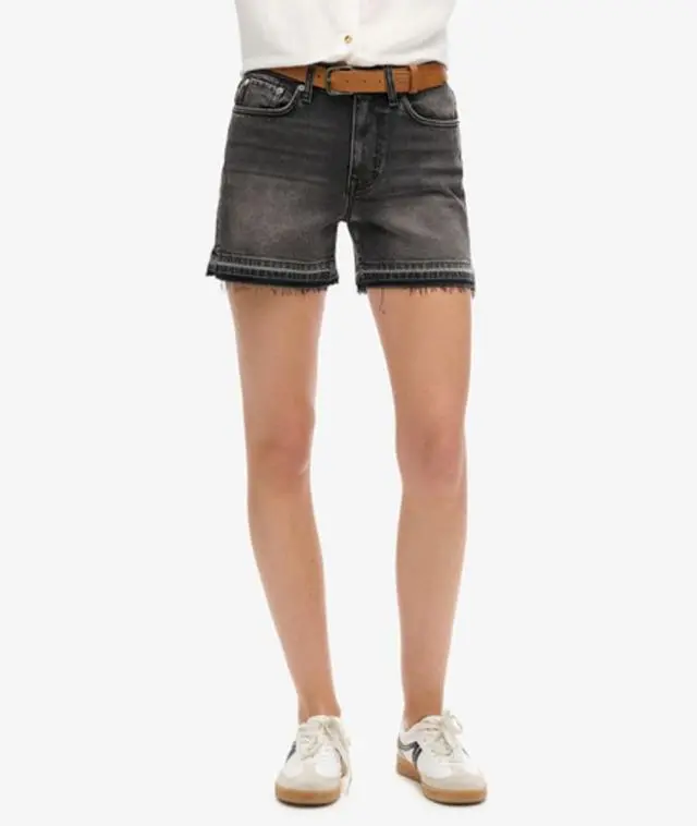 Superdry Women's Mid Rise Cut off Short Black / Wolcott Black Stone - 