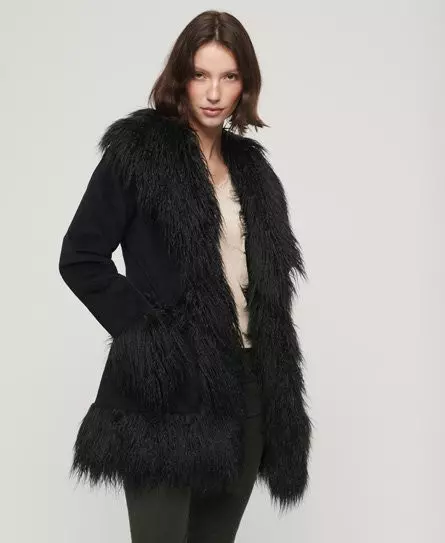 Superdry Women's Faux Fur Lined Afghan Coat Black -