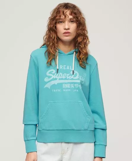 Superdry Women's Neon Graphic Hoodie Blue / Kingfisher Blue -