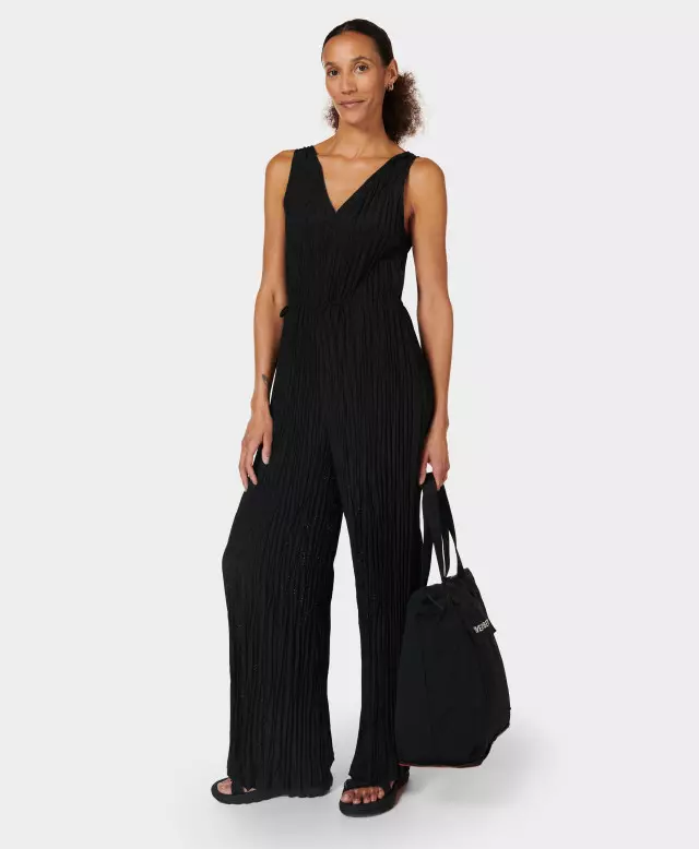 Sweaty Betty Perforated Plisse Jumpsuit, Black