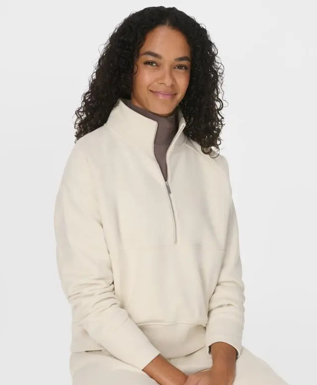 Sweaty Betty Revive Rib Mix Half Zip Sweatshirt, Neutral