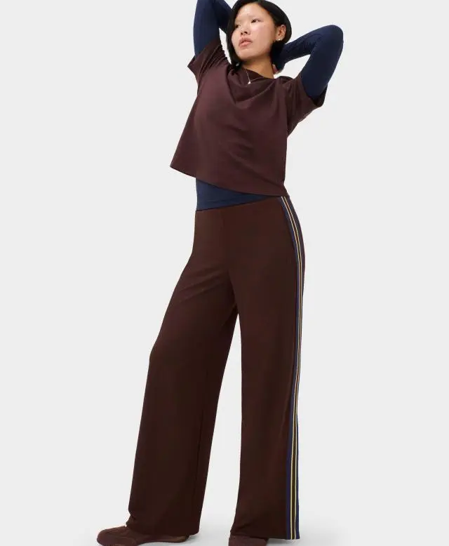 Sweaty Betty Lightweight Linear Striped Wide Leg Trouser, Brown