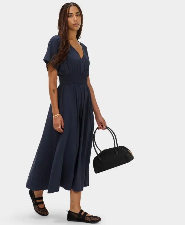 Sweaty Betty Cotton Sloane V-Neck Midi Dress, Blue