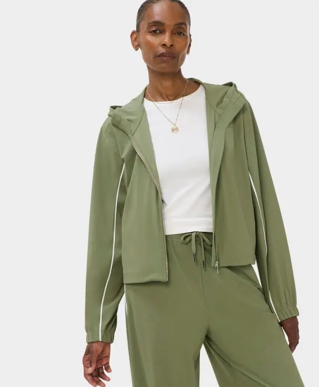 Sweaty Betty Explorer Cropped Zip Up Hoodie, Green,White