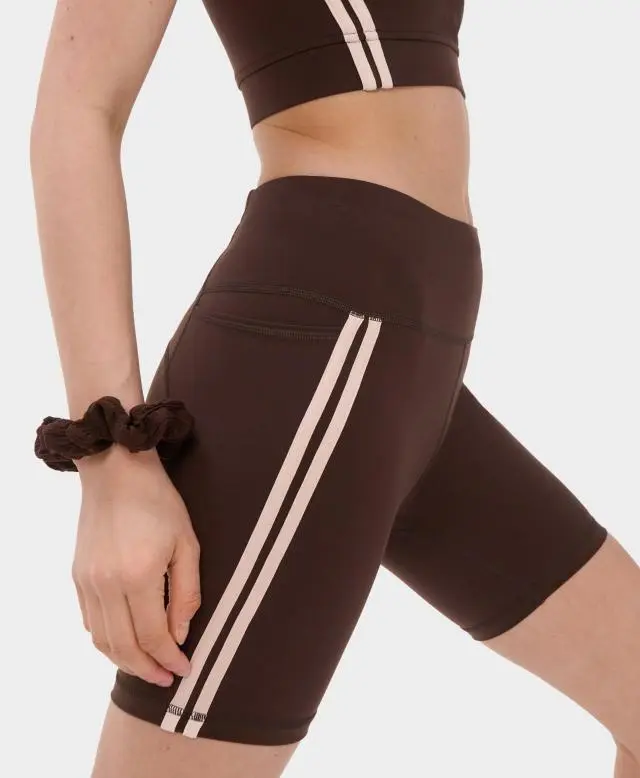 Sweaty Betty Power 6" Side Tape Biker Shorts, Brown